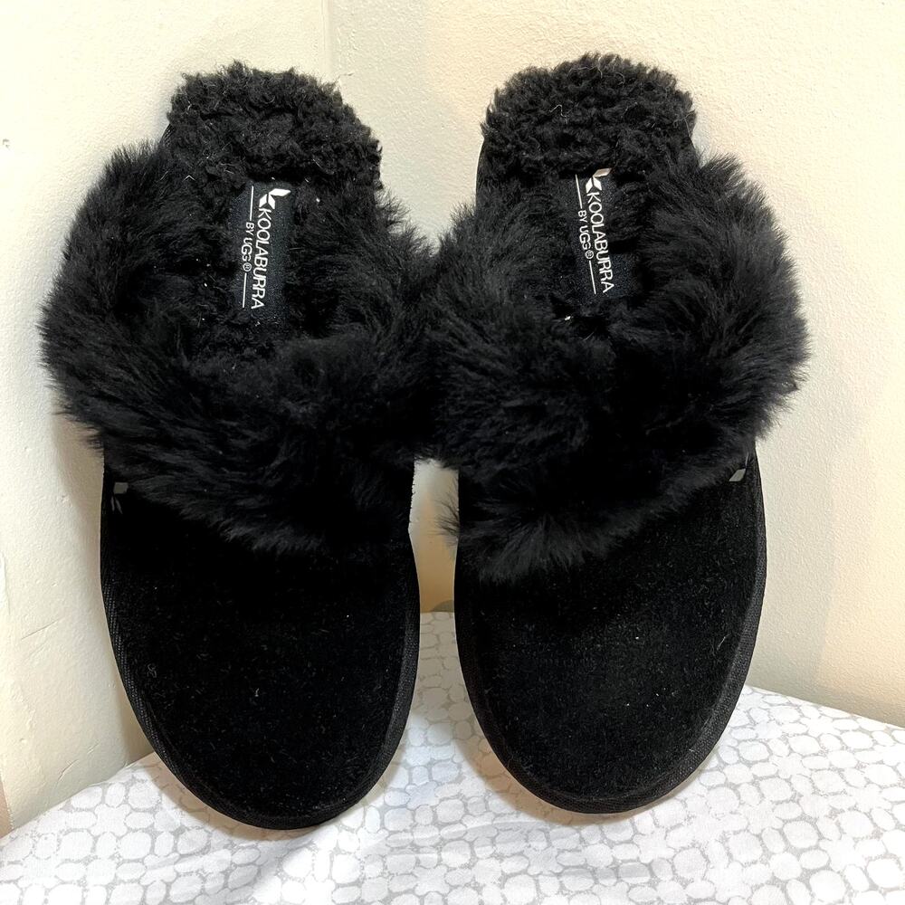 Koolaburra by UGG Milo Size 6 Black Slip On Mule Slipper Fur Trim NWOT